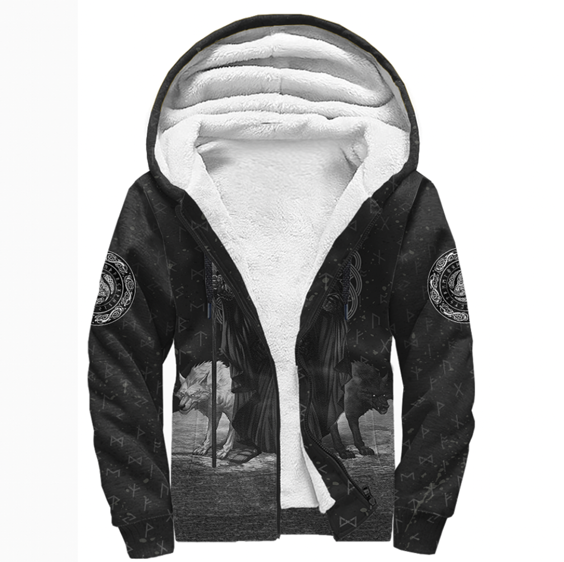 Viking Clothing Viking Odin Raven and Wolf Valknut Sherpa Hoodie RLT12 - Wonder Print Shop