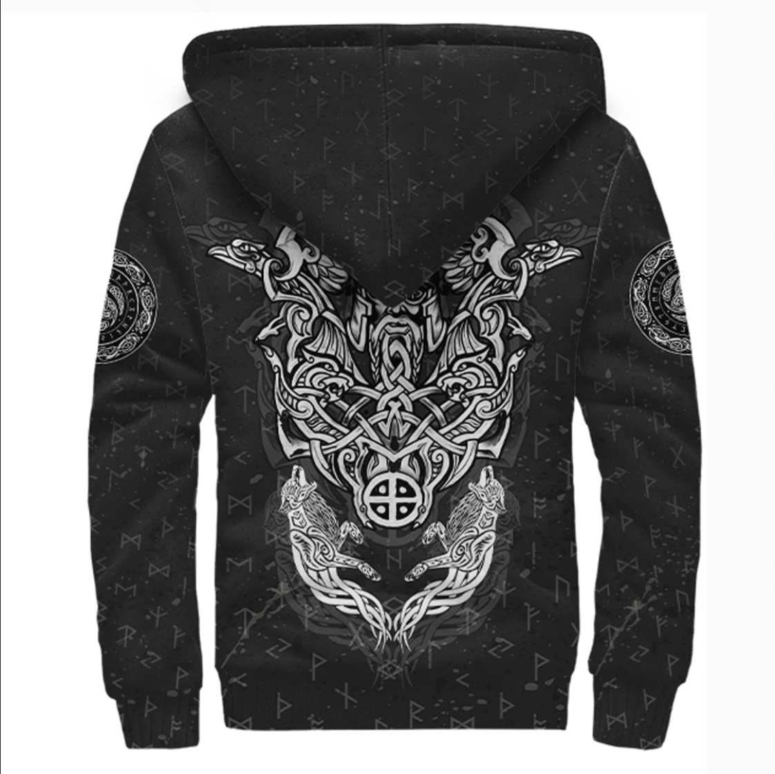 Viking Clothing Viking Odin Raven and Wolf Valknut Sherpa Hoodie RLT12 - Wonder Print Shop