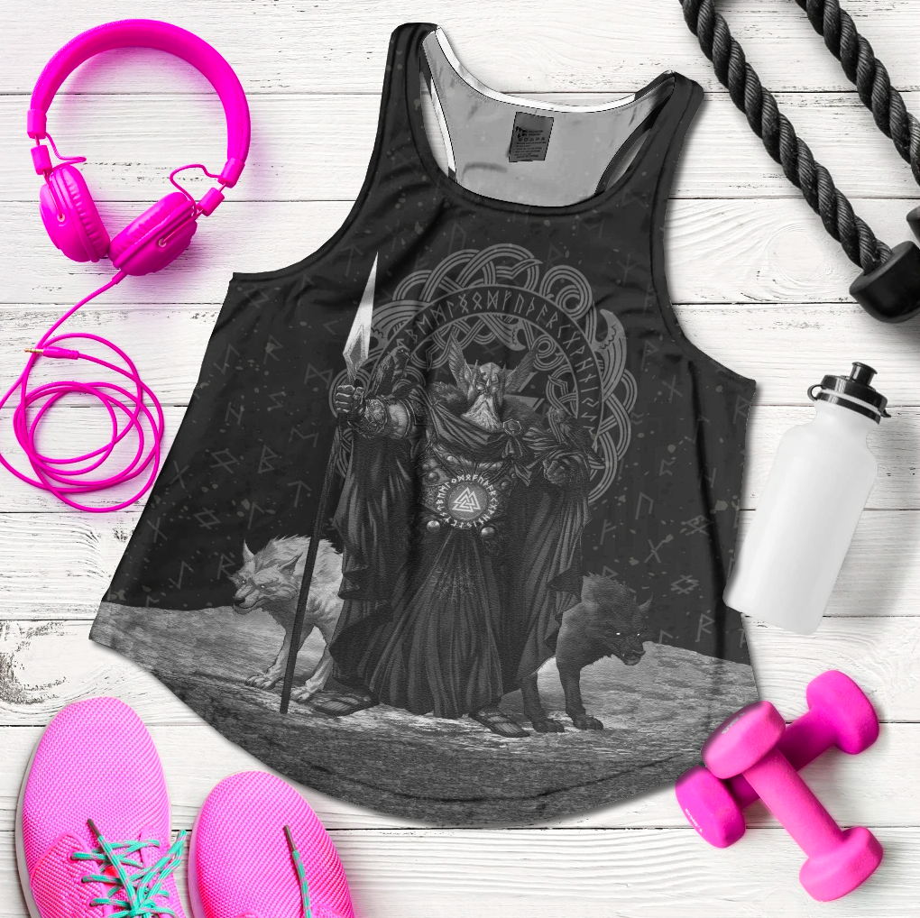 Viking Clothing Viking Odin Raven and Wolf Valknut Women's Racerback Tank RLT12 - Wonder Print Shop