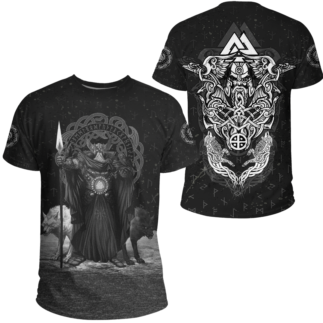 Viking Clothing Viking Odin Raven and Wolf Valknut T Shirt RLT12 - Wonder Print Shop
