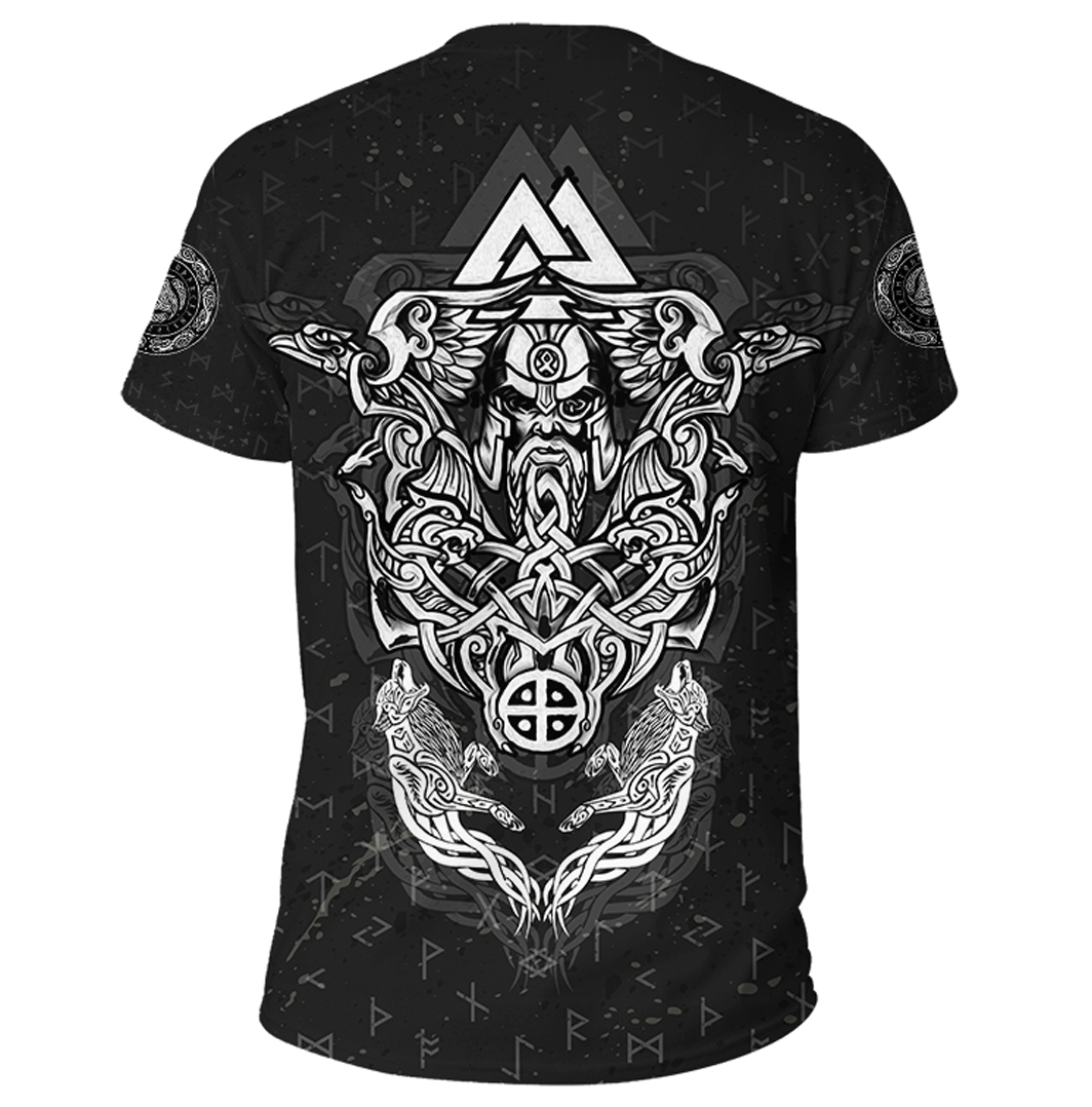 Viking Clothing Viking Odin Raven and Wolf Valknut T Shirt RLT12 - Wonder Print Shop