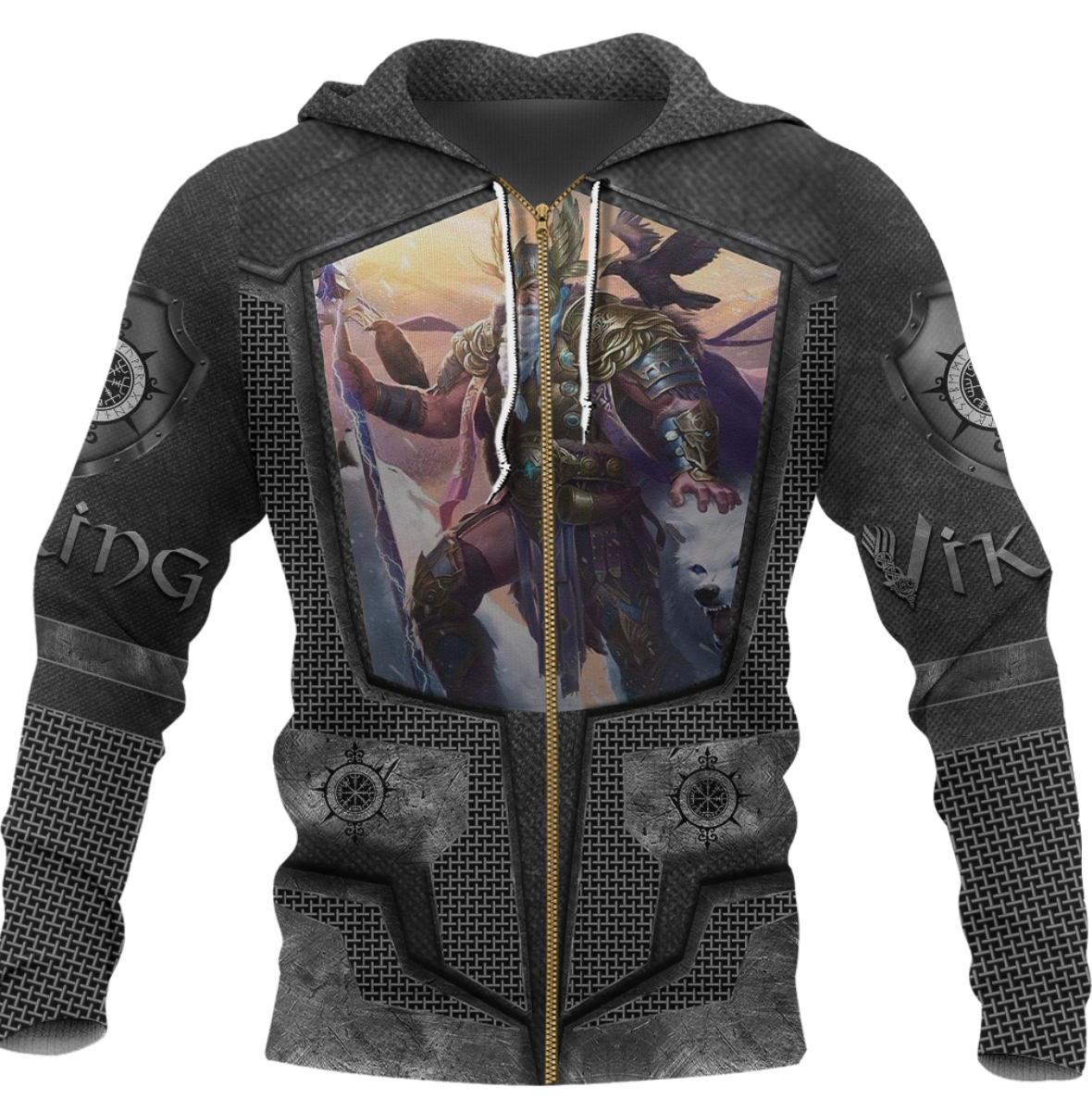 Viking Clothing Armor 3D Style Viking Odin Zip Hoodie RLT12 - Wonder Print Shop