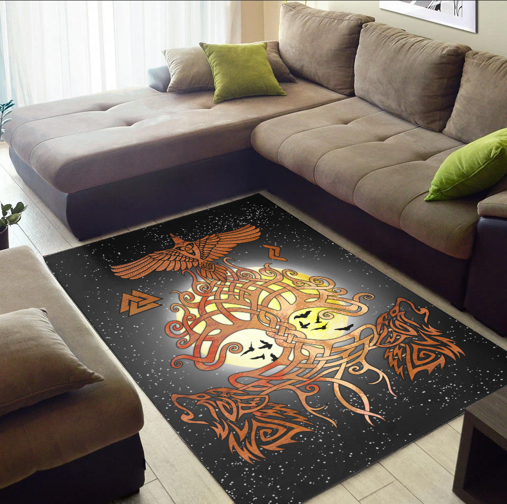 Viking Area Rug Yggdrasil Raven, Wolfs Area Rug RLT12 - Wonder Print Shop