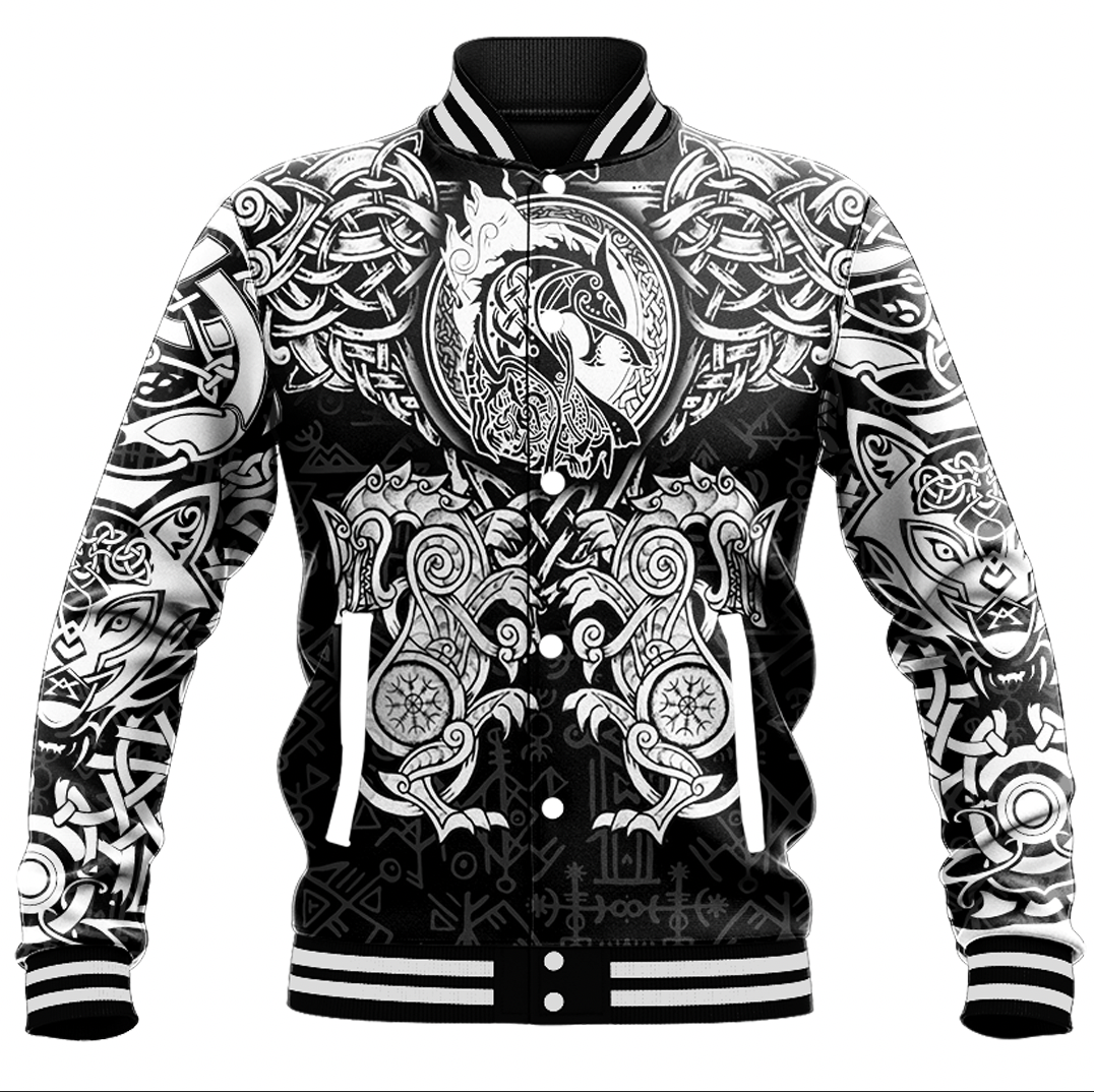 Viking Clothing Viking Dragon and Wolf Tattoo Baseball Jacket RLT12 - Wonder Print Shop