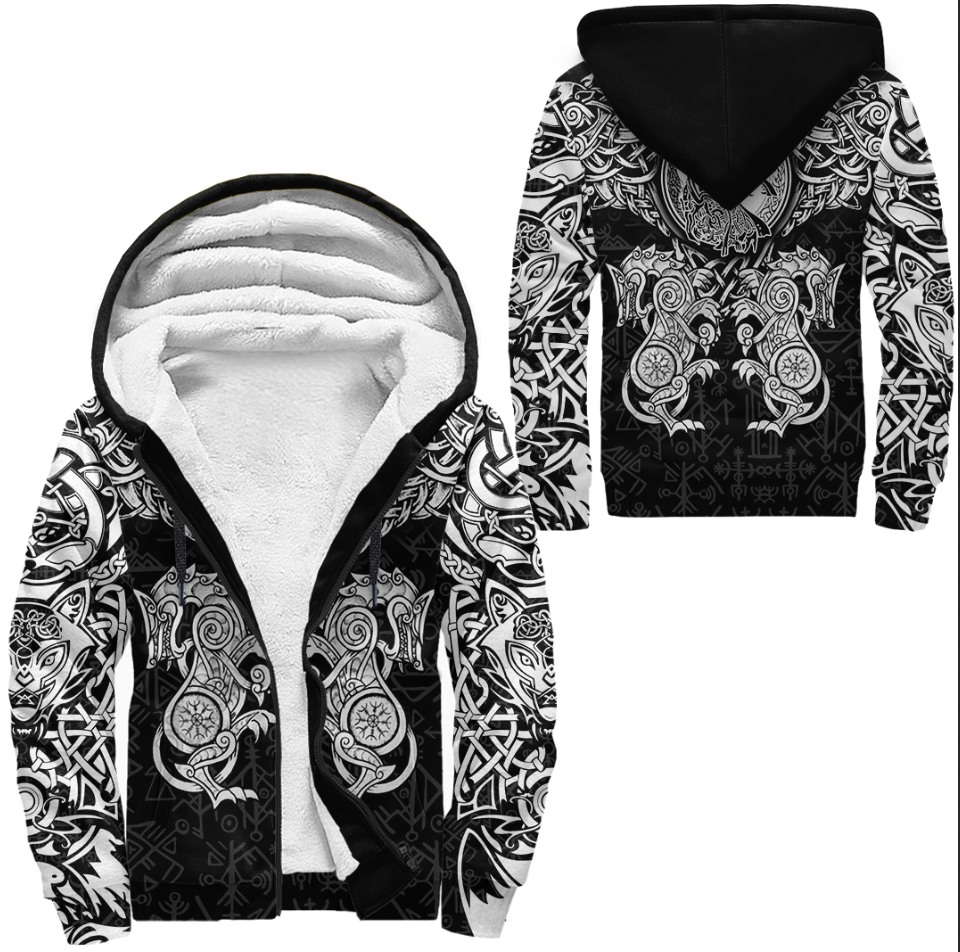 Viking Clothing Viking Dragon and Wolf Tattoo Sherpa Hoodie RLT12 - Wonder Print Shop