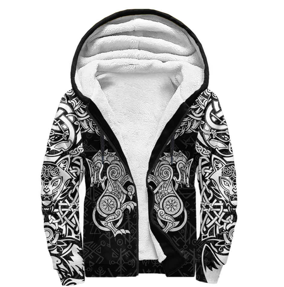 Viking Clothing Viking Dragon and Wolf Tattoo Sherpa Hoodie RLT12 - Wonder Print Shop