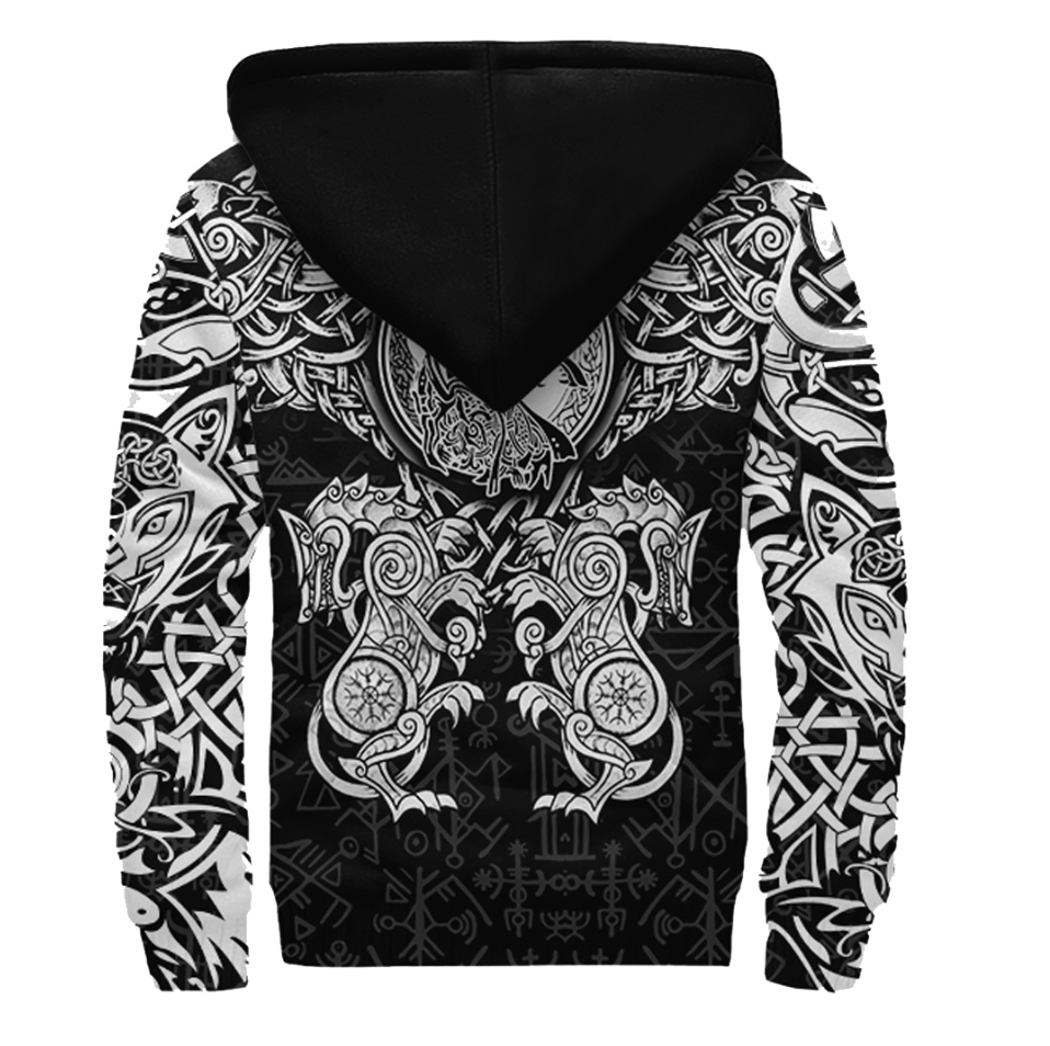 Viking Clothing Viking Dragon and Wolf Tattoo Sherpa Hoodie RLT12 - Wonder Print Shop