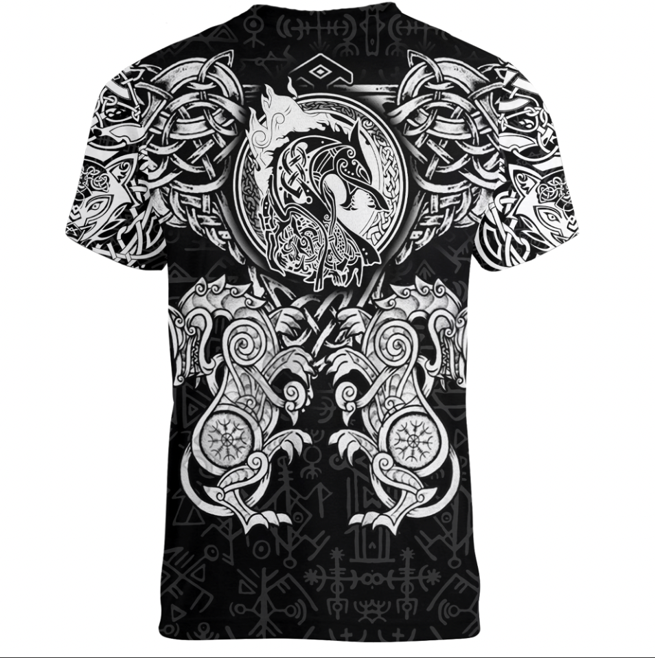 Viking Clothing Viking Dragon and Wolf Tattoo V neck T shirt RLT12 - Wonder Print Shop