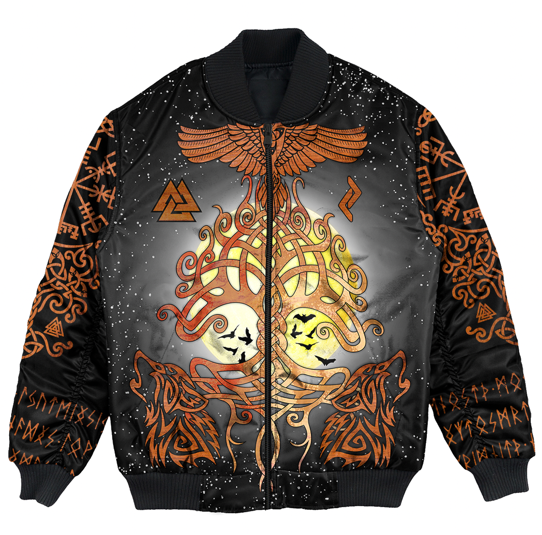 Viking Clothing Yggdrasil Raven and Wolf Bomber Jacket RLT12 - Wonder Print Shop
