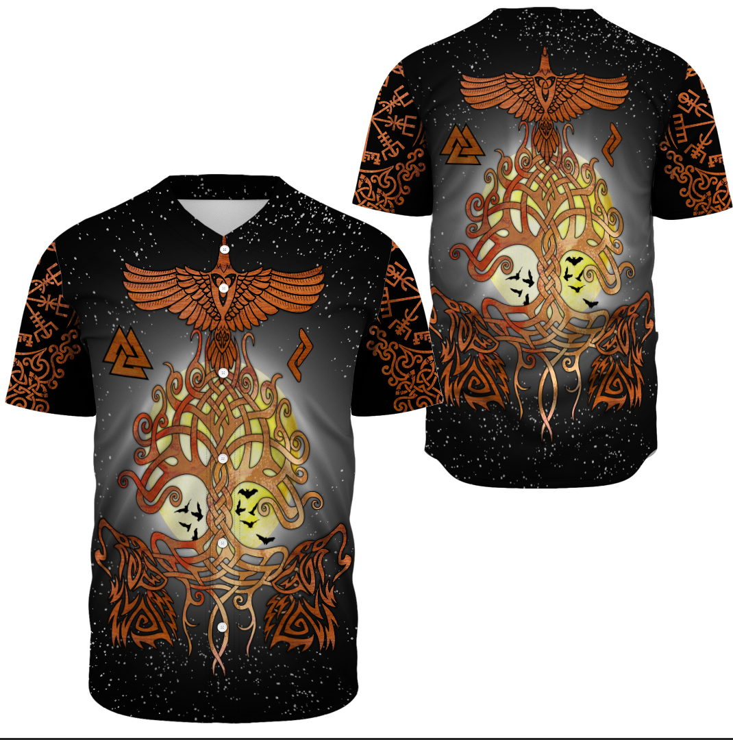 Viking Clothing Yggdrasil Raven and Wolf Baseball Jersey RLT12 - Wonder Print Shop