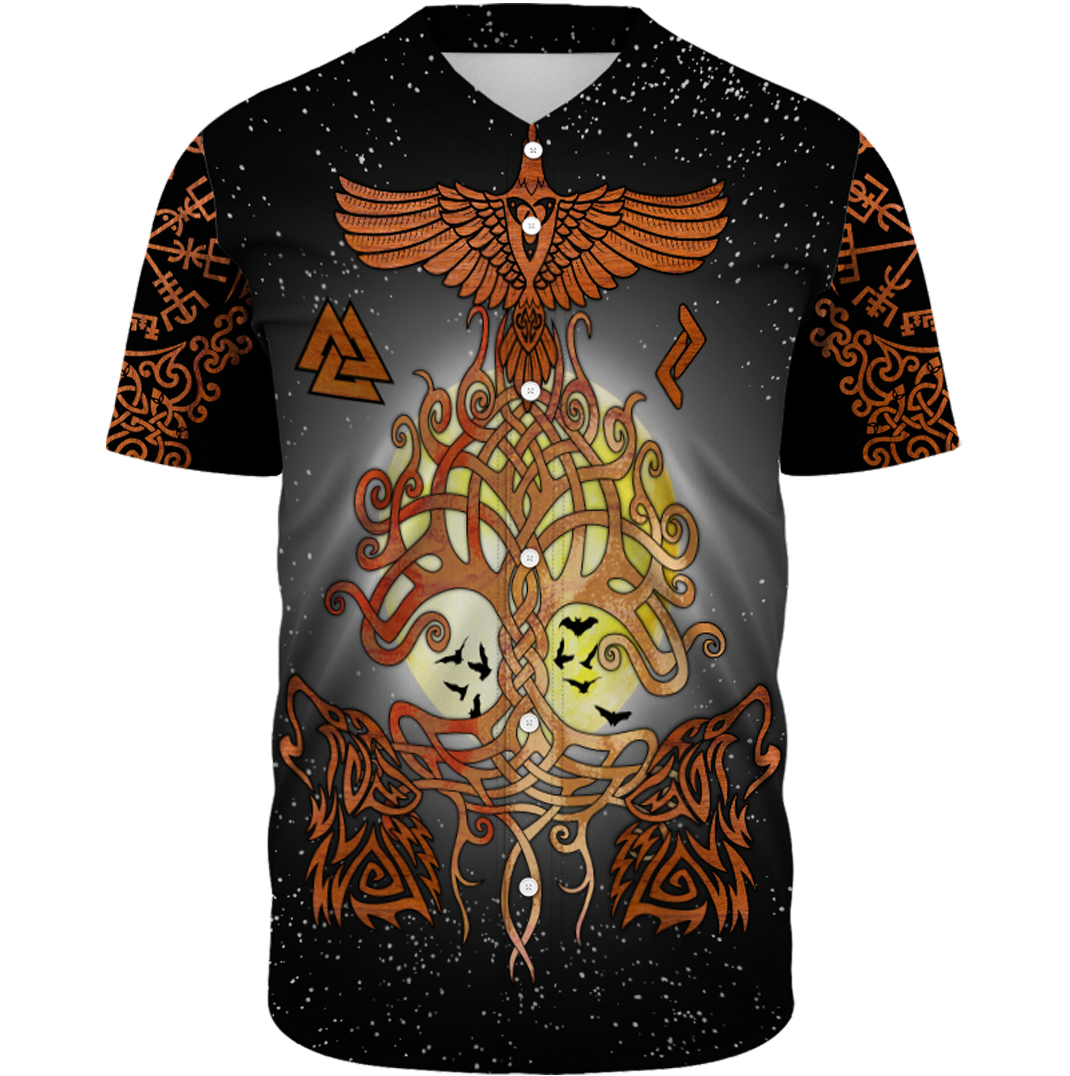 Viking Clothing Yggdrasil Raven and Wolf Baseball Jersey RLT12 - Wonder Print Shop