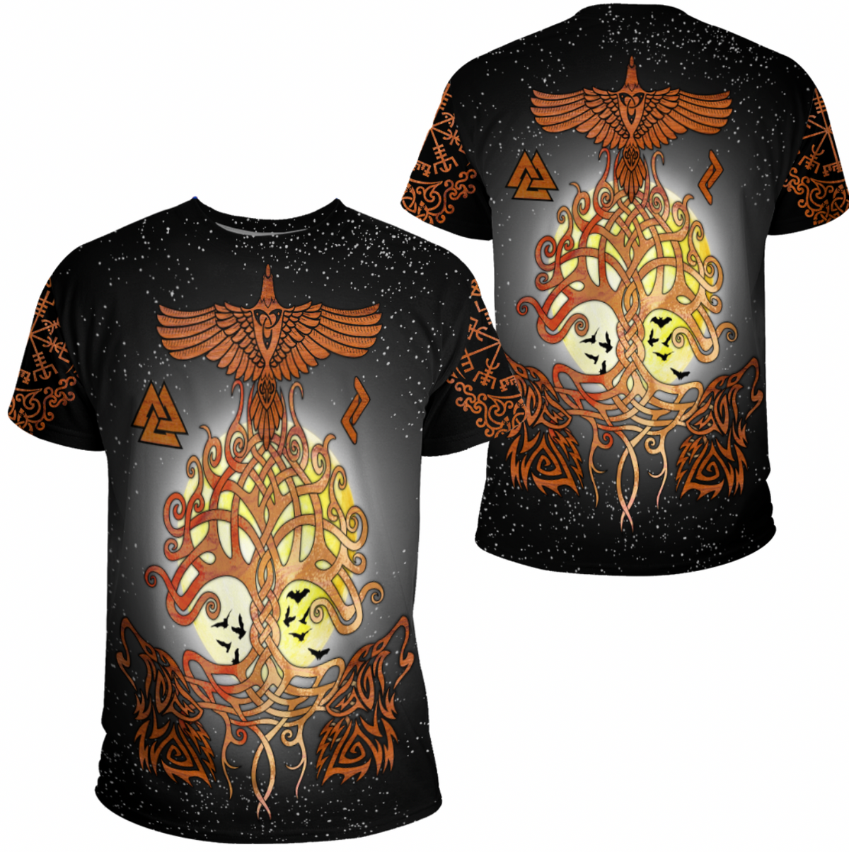 Viking Clothing Yggdrasil Raven and Wolf T Shirt RLT12 - Wonder Print Shop