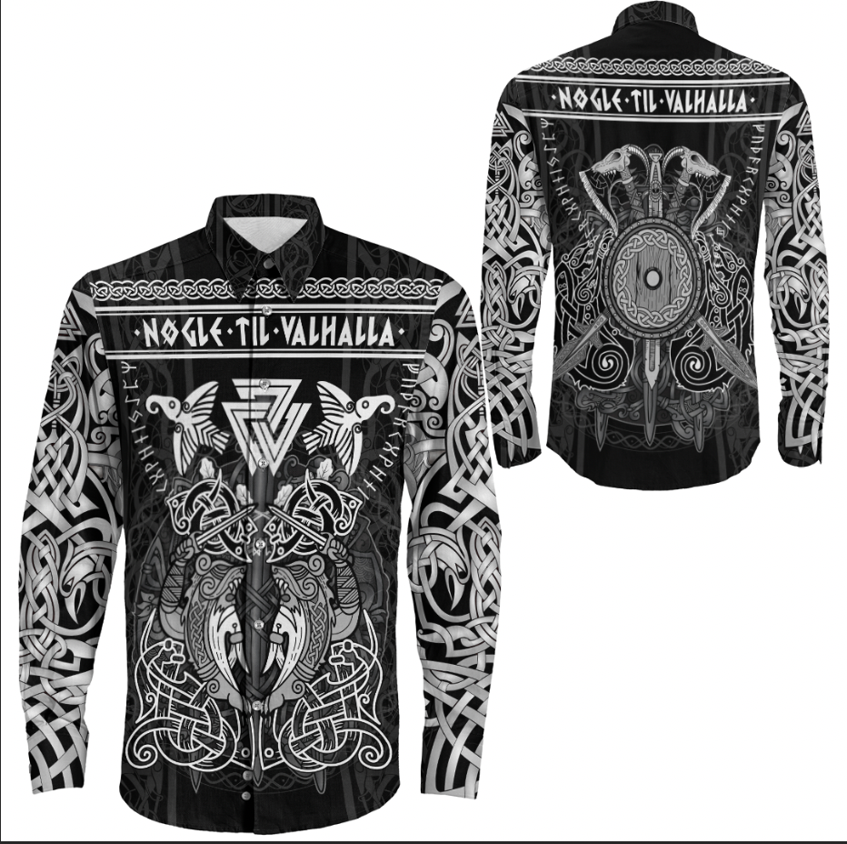 Viking Clothing Viking Valknut Valhalla Celtic Long Sleeve Button Shirt RLT12 - Wonder Print Shop