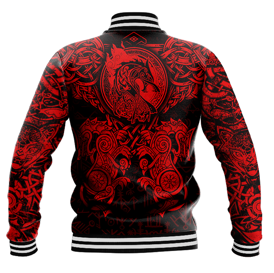 Viking Clothing Viking Dragon and Wolf Tattoo Red Baseball Jacket RLT12 - Wonder Print Shop