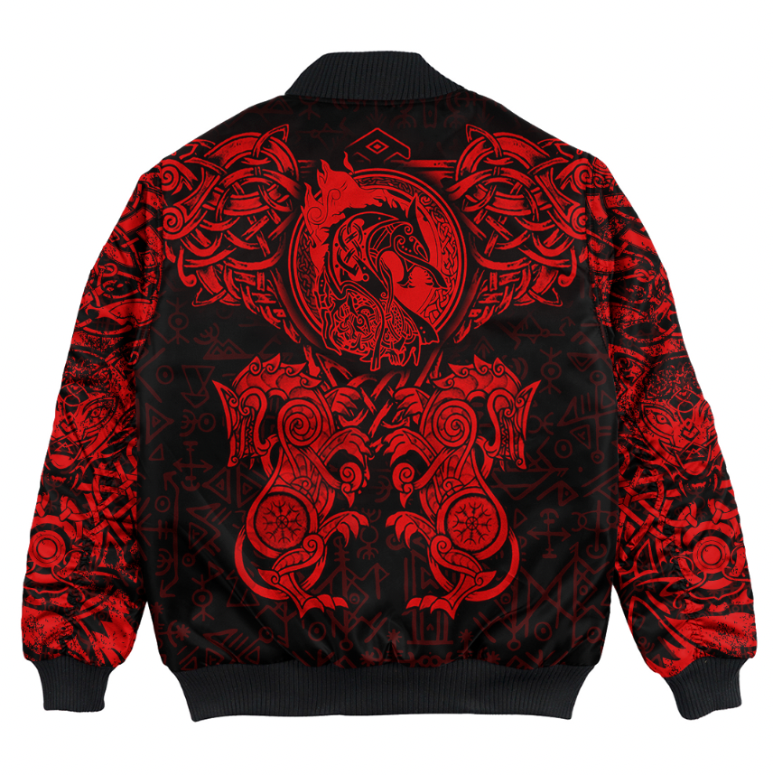 Viking Clothing Viking Dragon and Wolf Tattoo Red Bomber Jacket RLT12 - Wonder Print Shop