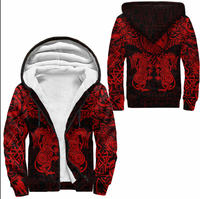 Viking Clothing Viking Dragon and Wolf Tattoo Red Sherpa Hoodie RLT12 - Wonder Print Shop