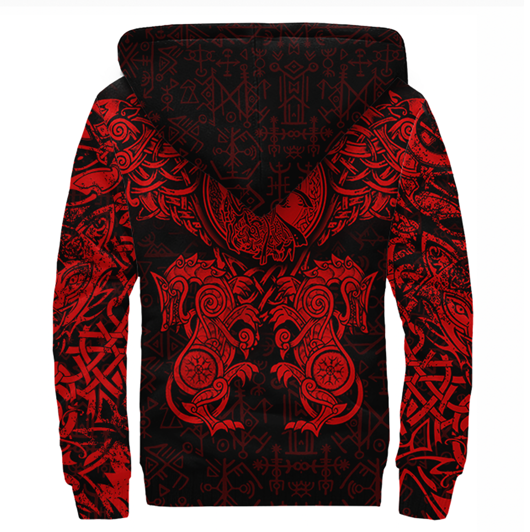 Viking Clothing Viking Dragon and Wolf Tattoo Red Sherpa Hoodie RLT12 - Wonder Print Shop