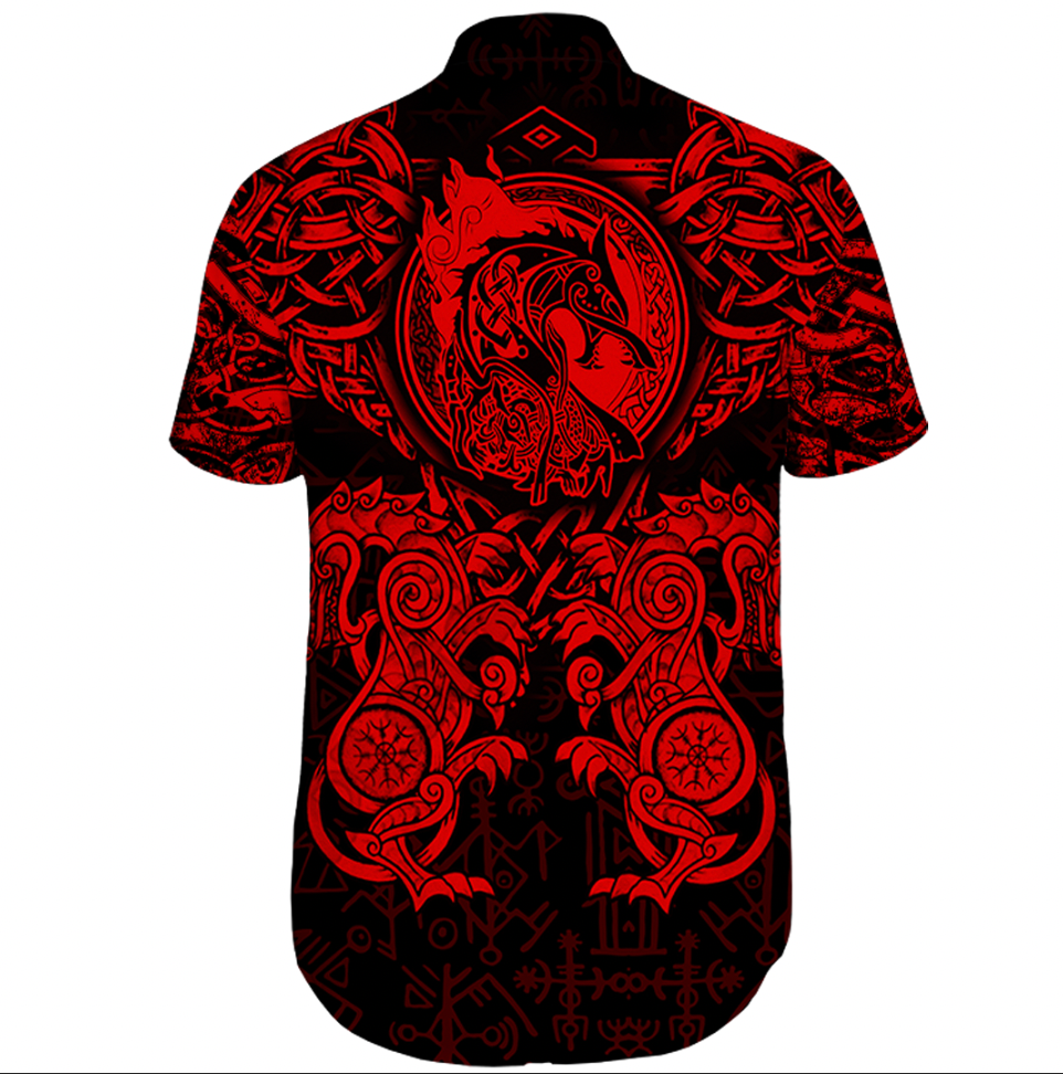 viking-clothing-viking-dragon-and-wolf-tattoo-red-shorts-sleeve-shirt