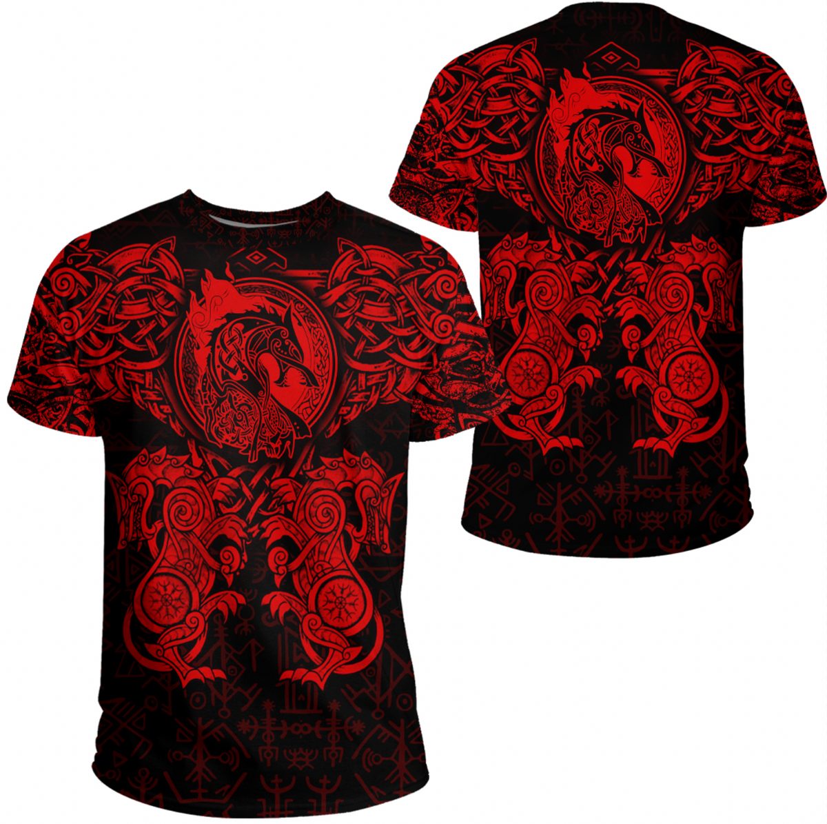 Viking Clothing Viking Dragon and Wolf Tattoo Red T Shirt RLT12 - Wonder Print Shop