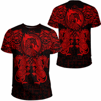 Viking Clothing Viking Dragon and Wolf Tattoo Red T Shirt RLT12 - Wonder Print Shop