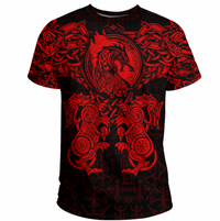 Viking Clothing Viking Dragon and Wolf Tattoo Red T Shirt RLT12 - Wonder Print Shop