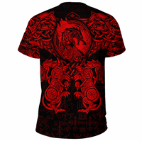 Viking Clothing Viking Dragon and Wolf Tattoo Red T Shirt RLT12 - Wonder Print Shop