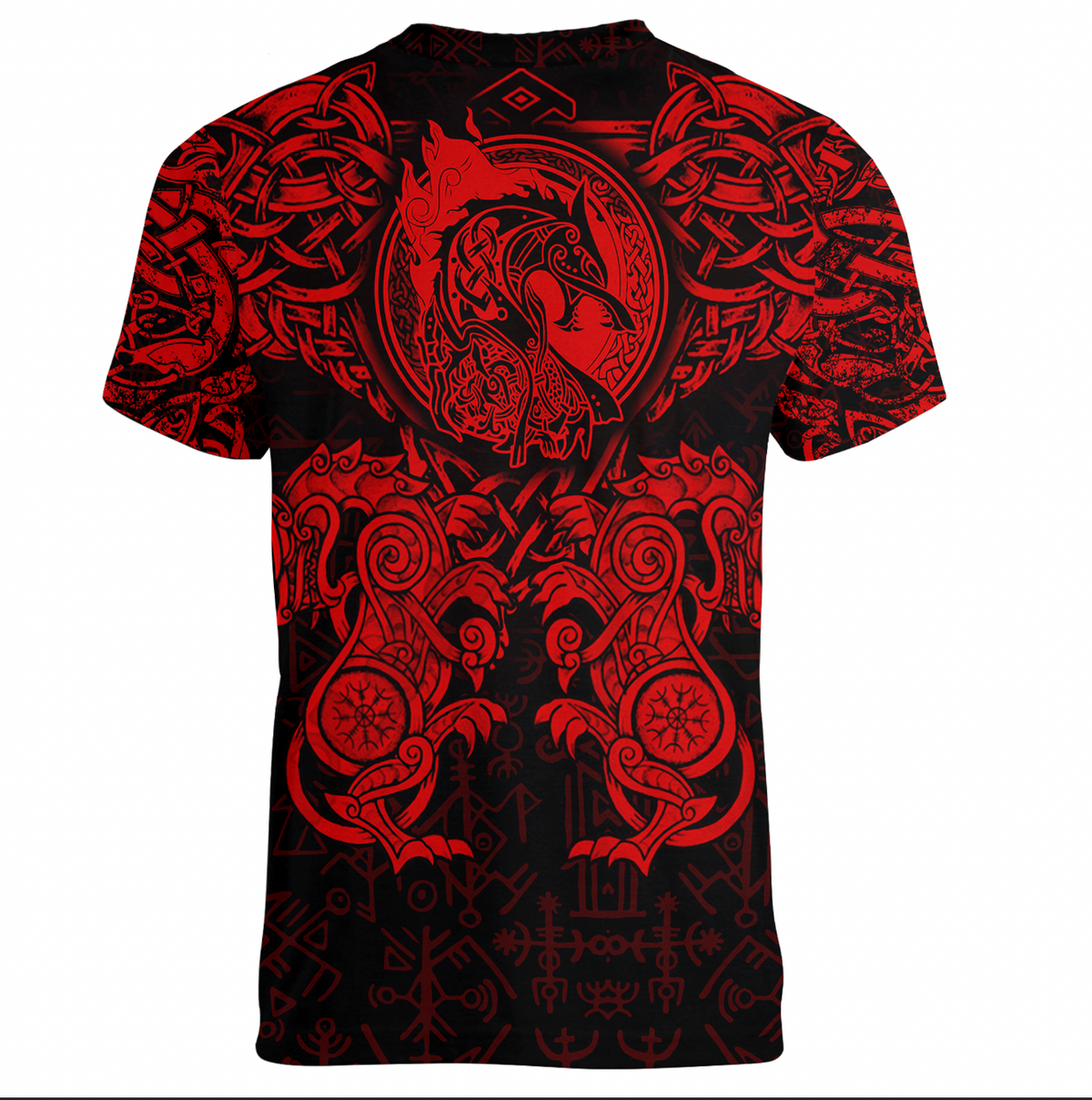 Viking Clothing Viking Dragon and Wolf Tattoo Red V neck T shirt RLT12 - Wonder Print Shop