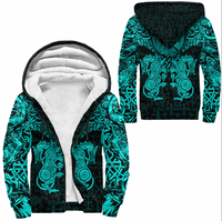 Viking Clothing Viking Dragon and Wolf Tattoo Cyan Sherpa Hoodie RLT12 - Wonder Print Shop