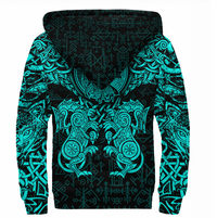 Viking Clothing Viking Dragon and Wolf Tattoo Cyan Sherpa Hoodie RLT12 - Wonder Print Shop