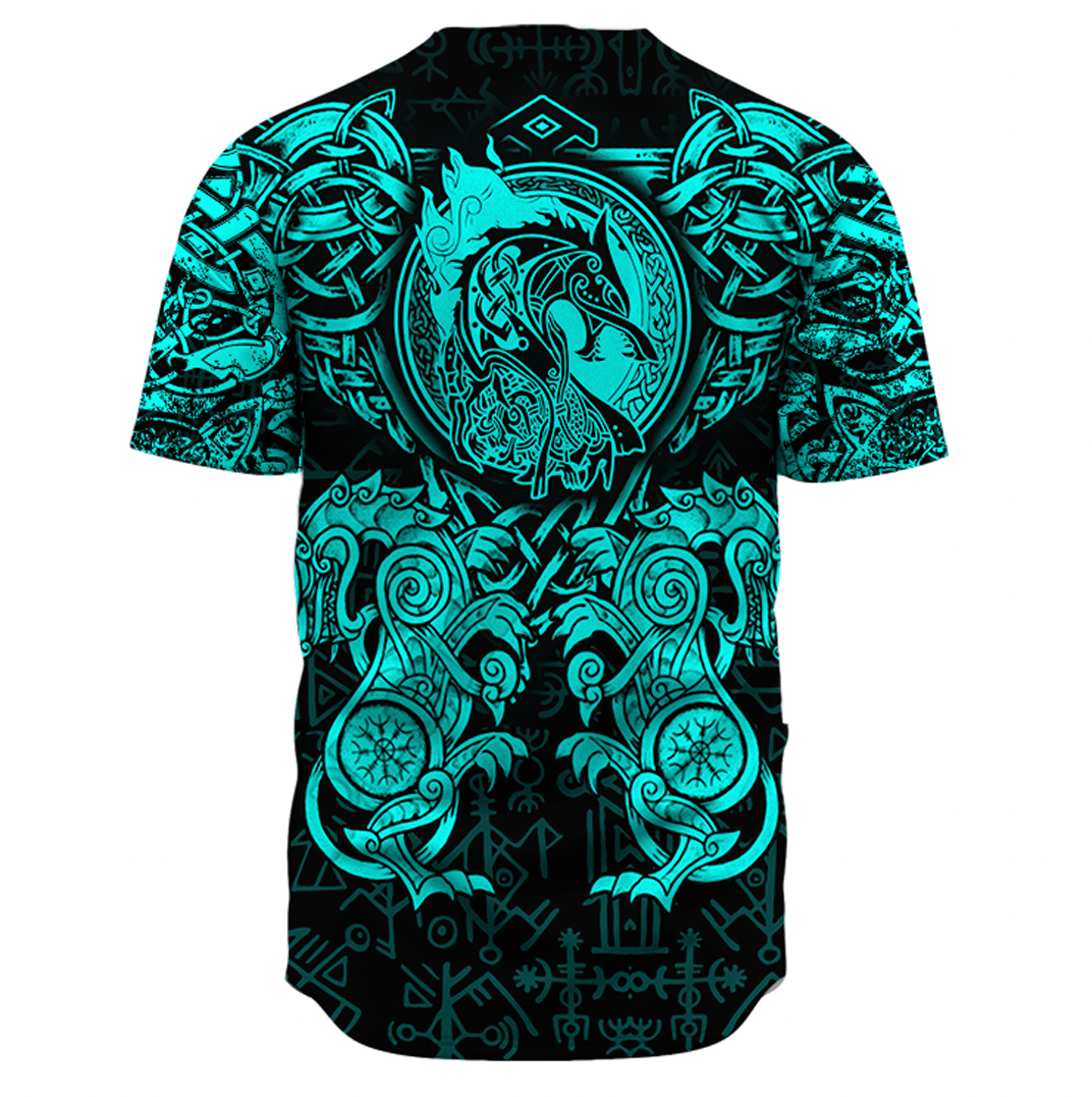 Viking Clothing Viking Dragon and Wolf Tattoo Cyan Baseball Jersey RLT12 - Wonder Print Shop