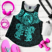 Viking Clothing Viking Dragon and Wolf Tattoo Cyan Women's Racerback Tank RLT12 - Wonder Print Shop