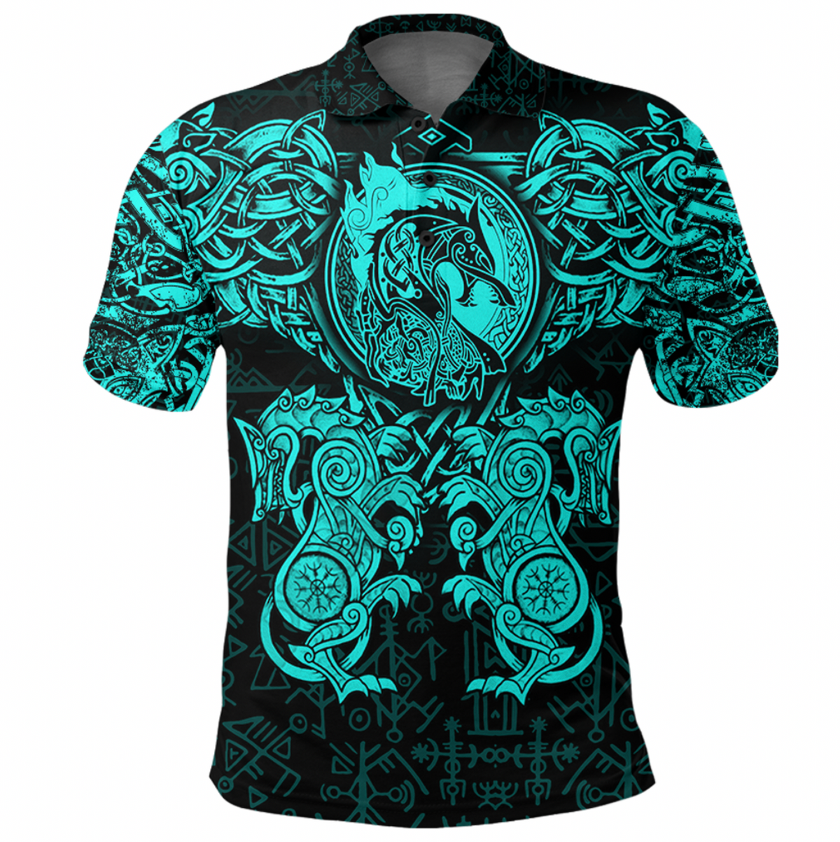 Viking Clothing Viking Dragon and Wolf Tattoo Cyan Polo Shirt RLT12 - Wonder Print Shop