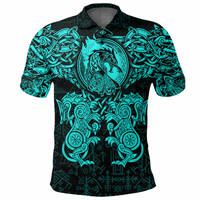 Viking Clothing Viking Dragon and Wolf Tattoo Cyan Polo Shirt RLT12 - Wonder Print Shop