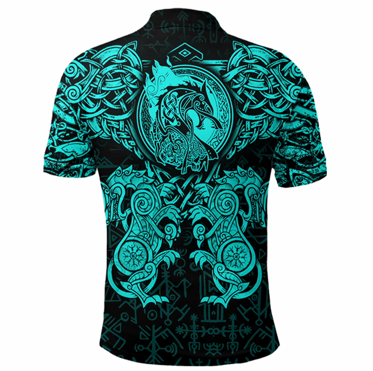 Viking Clothing Viking Dragon and Wolf Tattoo Cyan Polo Shirt RLT12 - Wonder Print Shop