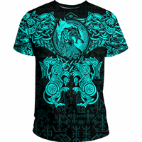 Viking Clothing Viking Dragon and Wolf Tattoo Cyan T Shirt RLT12 - Wonder Print Shop