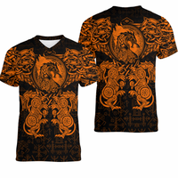 Viking Clothing Viking Dragon and Wolf Tattoo Orange V neck T shirt RLT12 - Wonder Print Shop