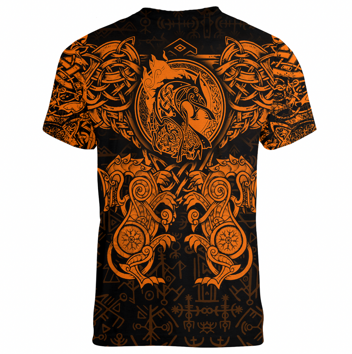 Viking Clothing Viking Dragon and Wolf Tattoo Orange V neck T shirt RLT12 - Wonder Print Shop