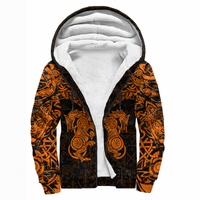 Viking Clothing Viking Dragon and Wolf Tattoo Orange Sherpa Hoodie RLT12 - Wonder Print Shop