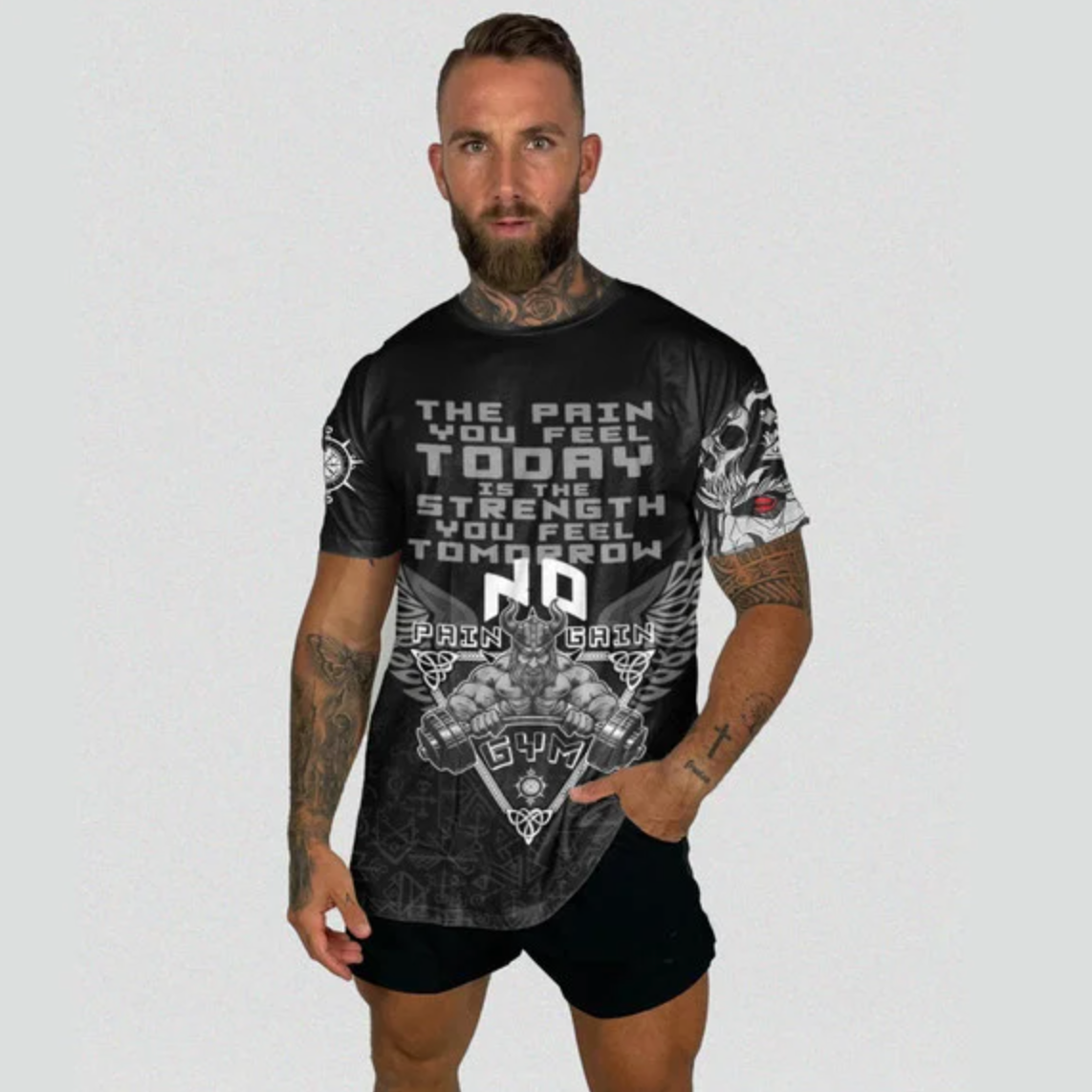 Custom Viking T Shirts Viking Gym Vegvisir Style "No Pain No Gain" RLT12 - Wonder Print Shop