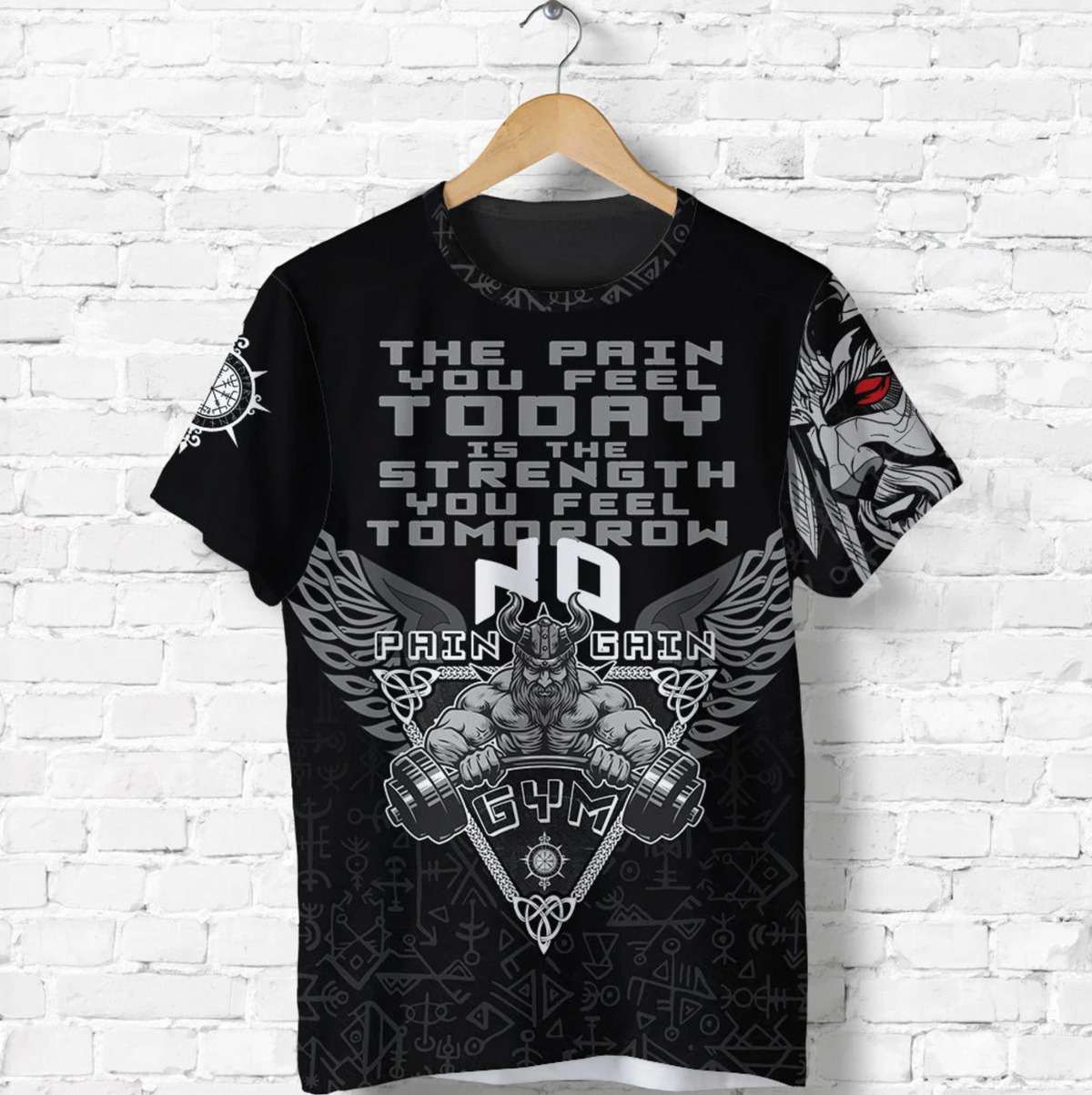 Custom Viking T Shirts Viking Gym Vegvisir Style "No Pain No Gain" RLT12 - Wonder Print Shop