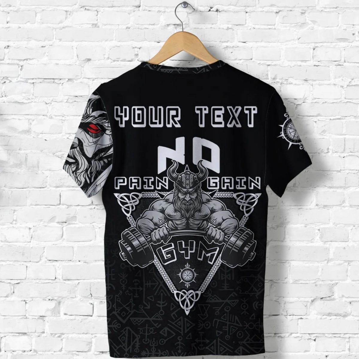Custom Viking T Shirts Viking Gym Vegvisir Style "No Pain No Gain" RLT12 - Wonder Print Shop