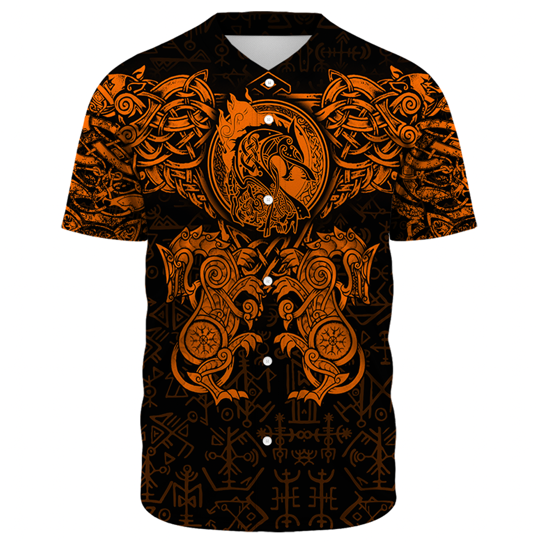 Viking Clothing Viking Dragon and Wolf Tattoo Orange Baseball Jersey RLT12 - Wonder Print Shop