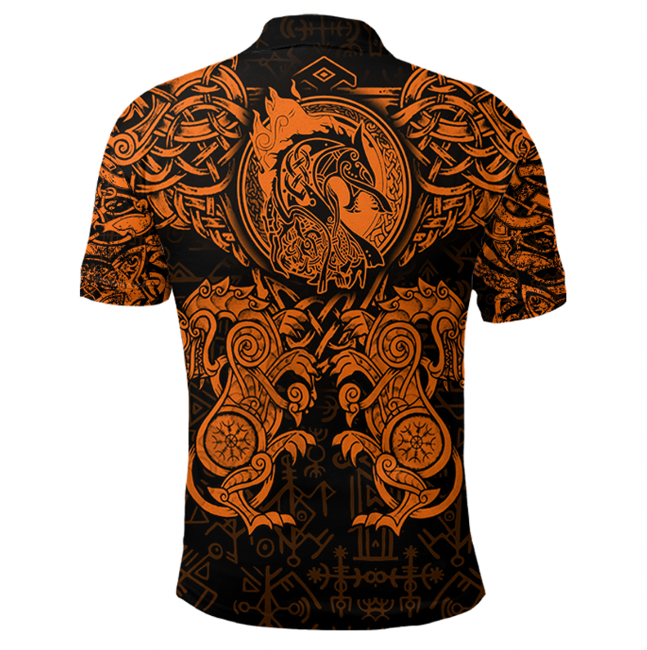 Viking Clothing Viking Dragon and Wolf Tattoo Orange Polo Shirt RLT12 - Wonder Print Shop