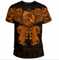 Viking Clothing Viking Dragon and Wolf Tattoo Orange T Shirt RLT12 - Wonder Print Shop