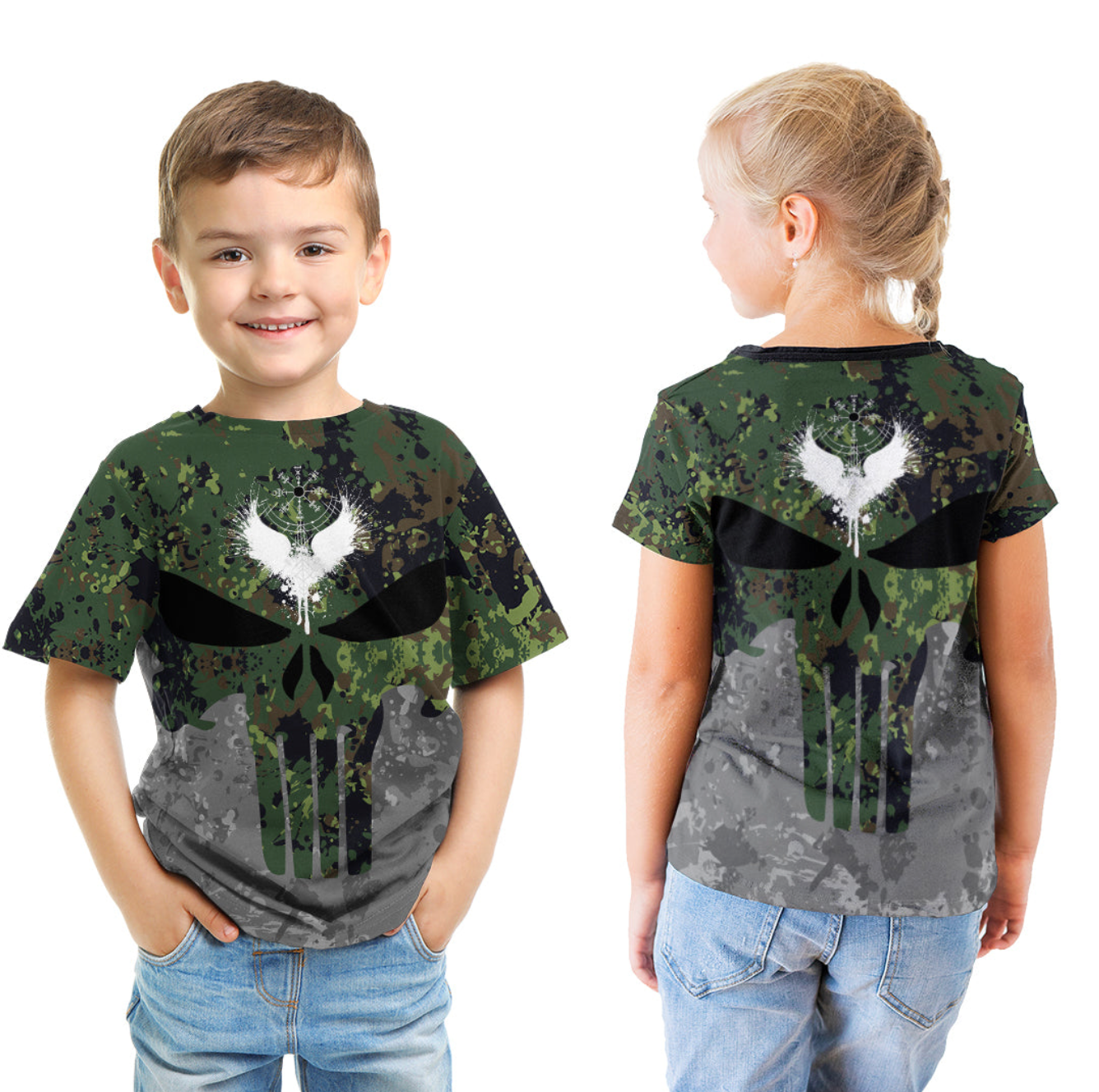 Viking Viking Skull Punisher Style Camo T shirt Kid RLT12 - Wonder Print Shop
