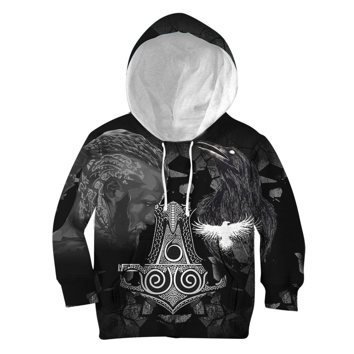 Viking Ragnar and Raven Style Mjolnir Hoodie Kid RLT12 - Wonder Print Shop