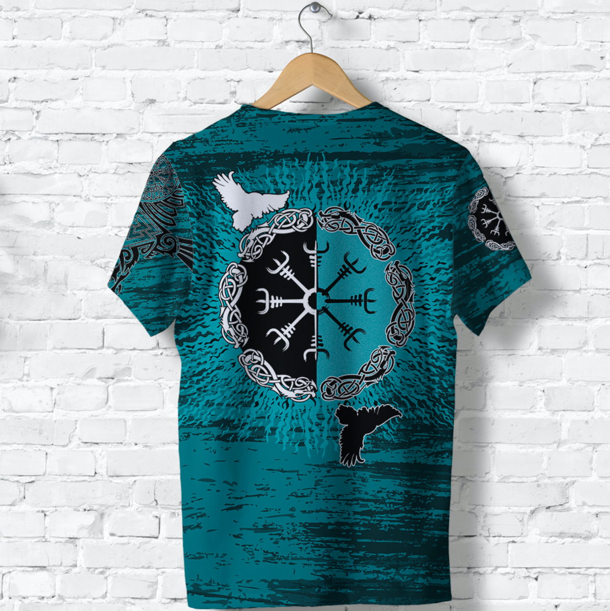 Raven of Odin and Symbol Viking Cyan T Shirt RLT12 - Wonder Print Shop