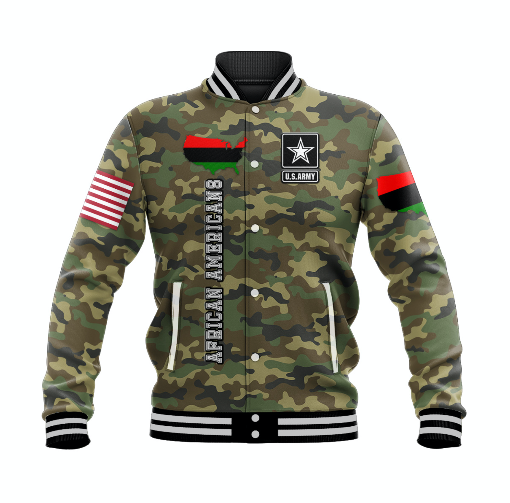 (Custom Personalised) Military of African Americans Baseball Jacket Flag Simple Style LT8 - Wonder Print Shop