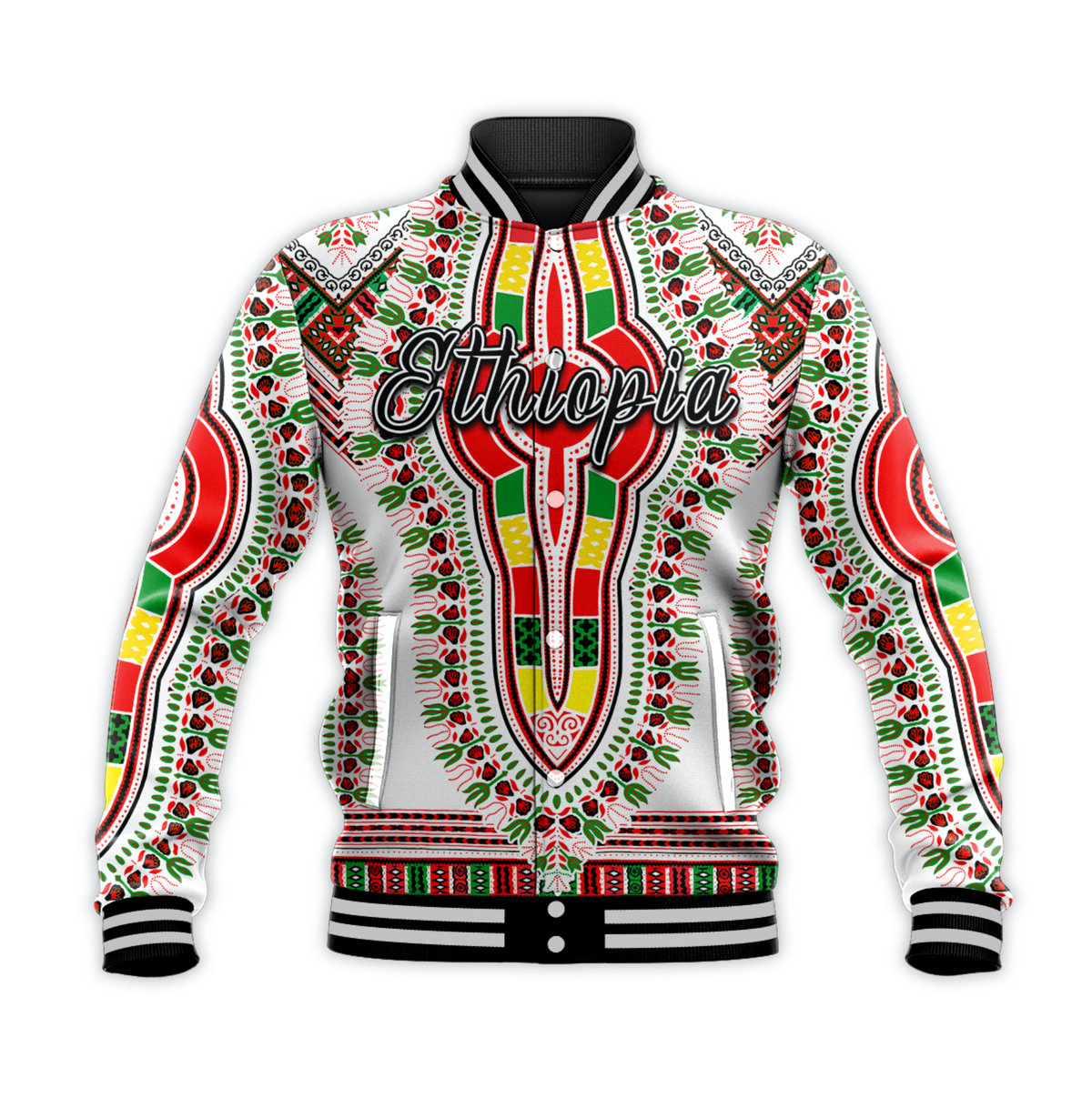 (Custom Personalised) Ethiopia Baseball Jacket Dashiki White Style LT6 - Wonder Print Shop