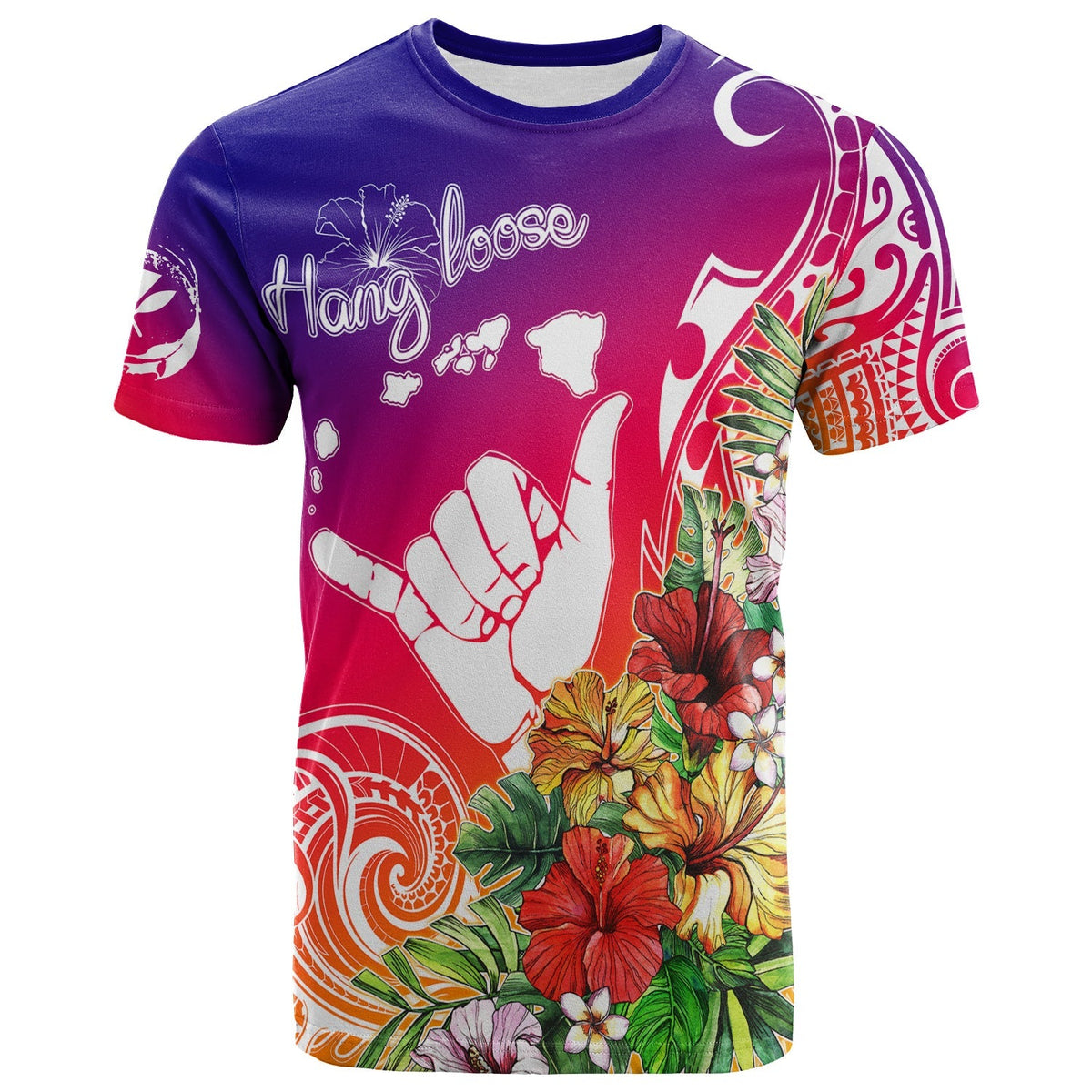 Hawaii Sunset with Hibiscus T Shirt Shaka Hang - Wonder Print Shop